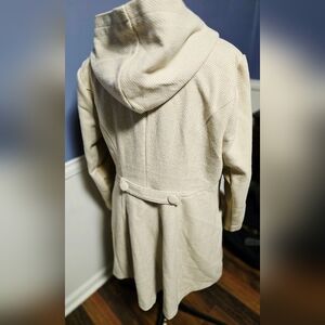 Women's Cream Hooded Trench Coat - Herringbone Texture